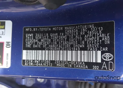 2014 Toyota Corolla S Plus z USA, uszkodzony, nr VIN 2T1BURHE3EC041849